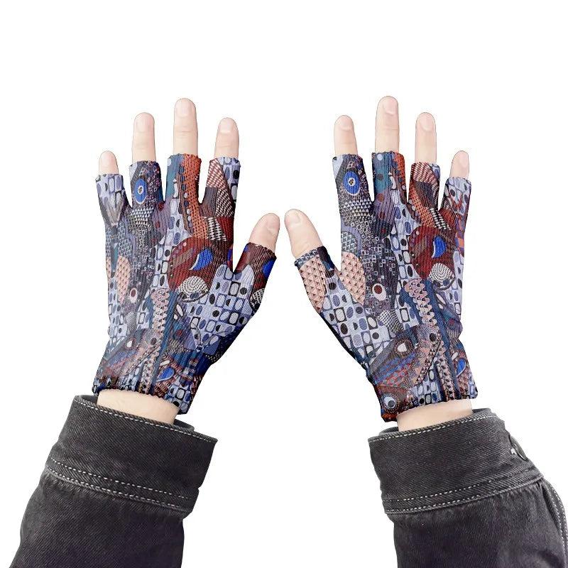 Cartoon Mashup Colorful Pattern Mittens Wrist Spring Summer Fingerless Working Gloves Soft Women Knitted Gloves Open Fingered
