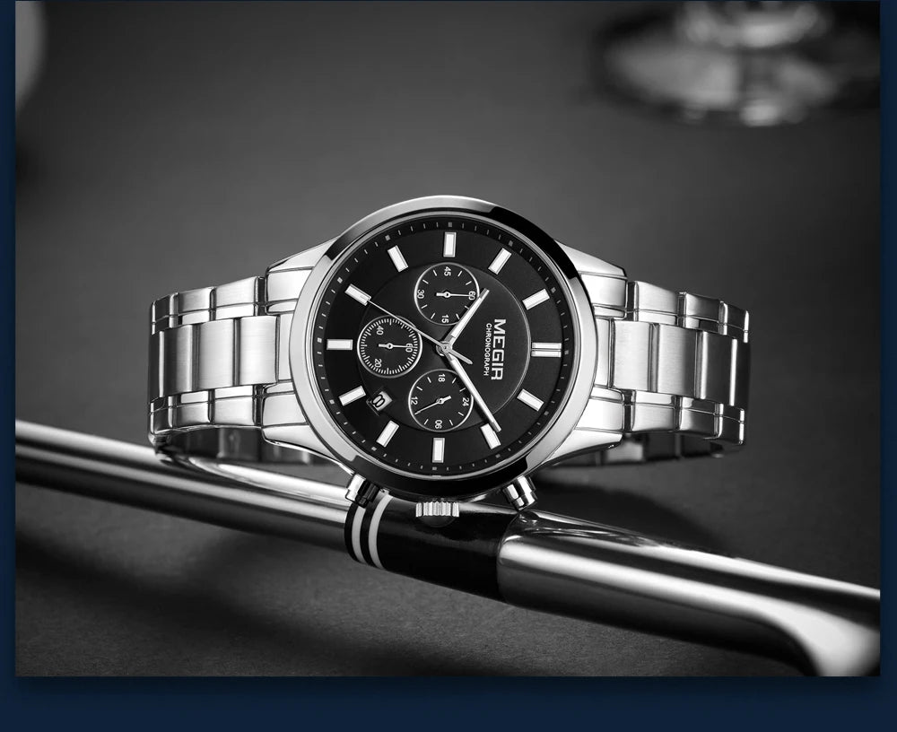 MEGIR Watches for Men 2021 New Chronograph Quartz Watch Luxury Stainless Steel Wristwatch Man Relogios Masculino часы мужские