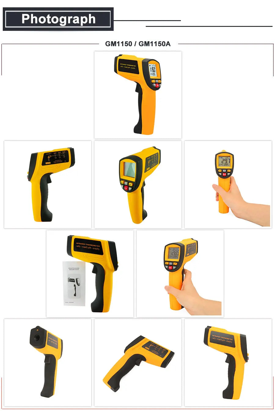 RZ Infrared Thermometer Non-Contact Temperature Meter Gun Handheld Digital LCD Industrial Outdoor Laser Pyrometer IR Thermometer