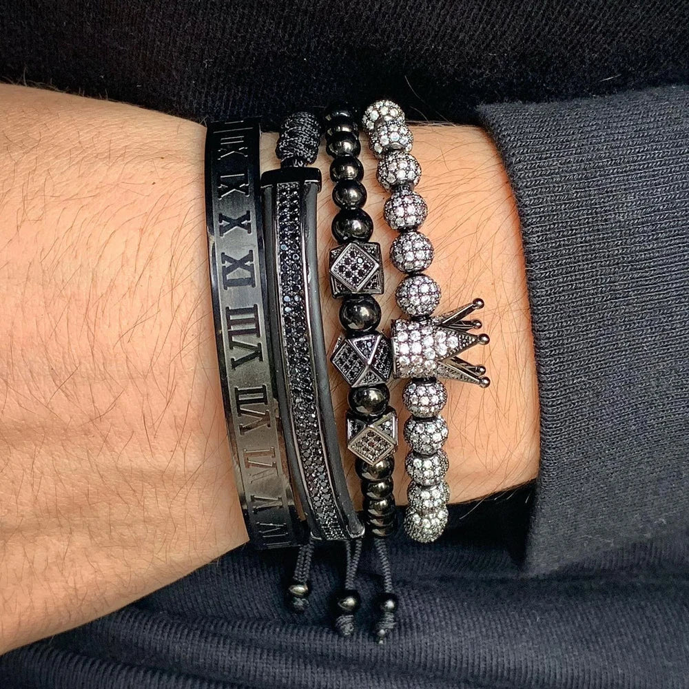 Men Bracelet jewelry 4pcs/set crown charms Macrame beads Bracelets Braiding Man Luxury Jewelry for women bracelet gift