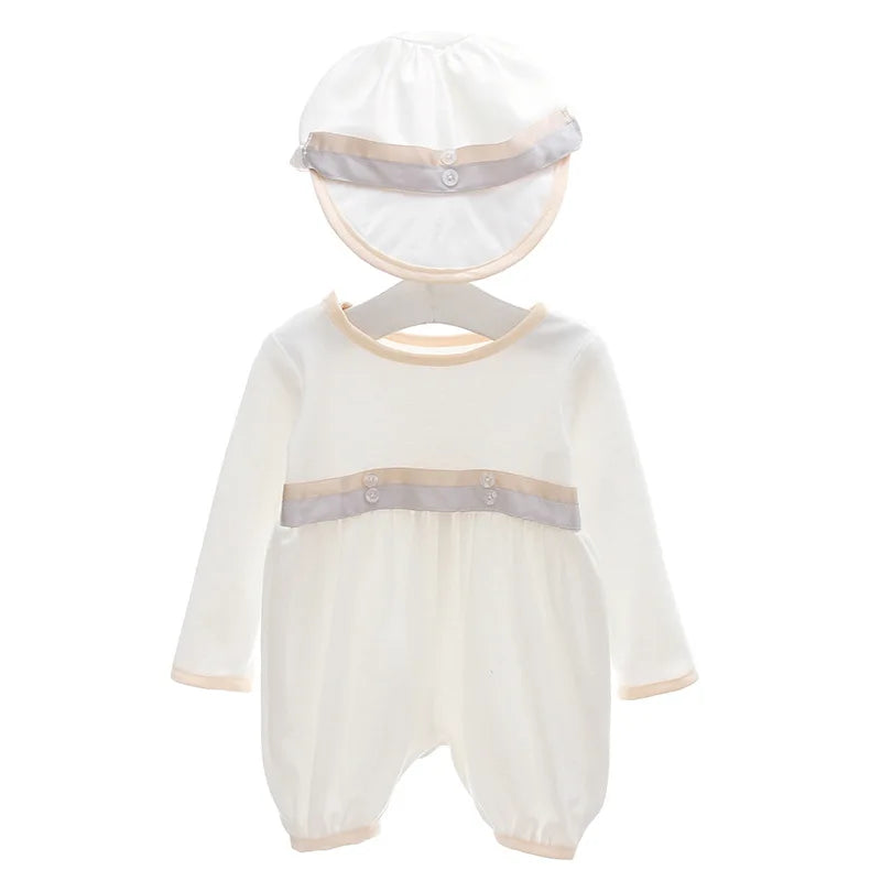 baby boy clothes white baptism baby romper set with hat turndown collar newborn first christmas boy birthday clothing 3-24M