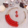 Dudo Jewellery Set 25mm Coral Flowers 18 Inches Necklace 8 Inches Bracelet with Earrings African beads Nigerian Wedding New