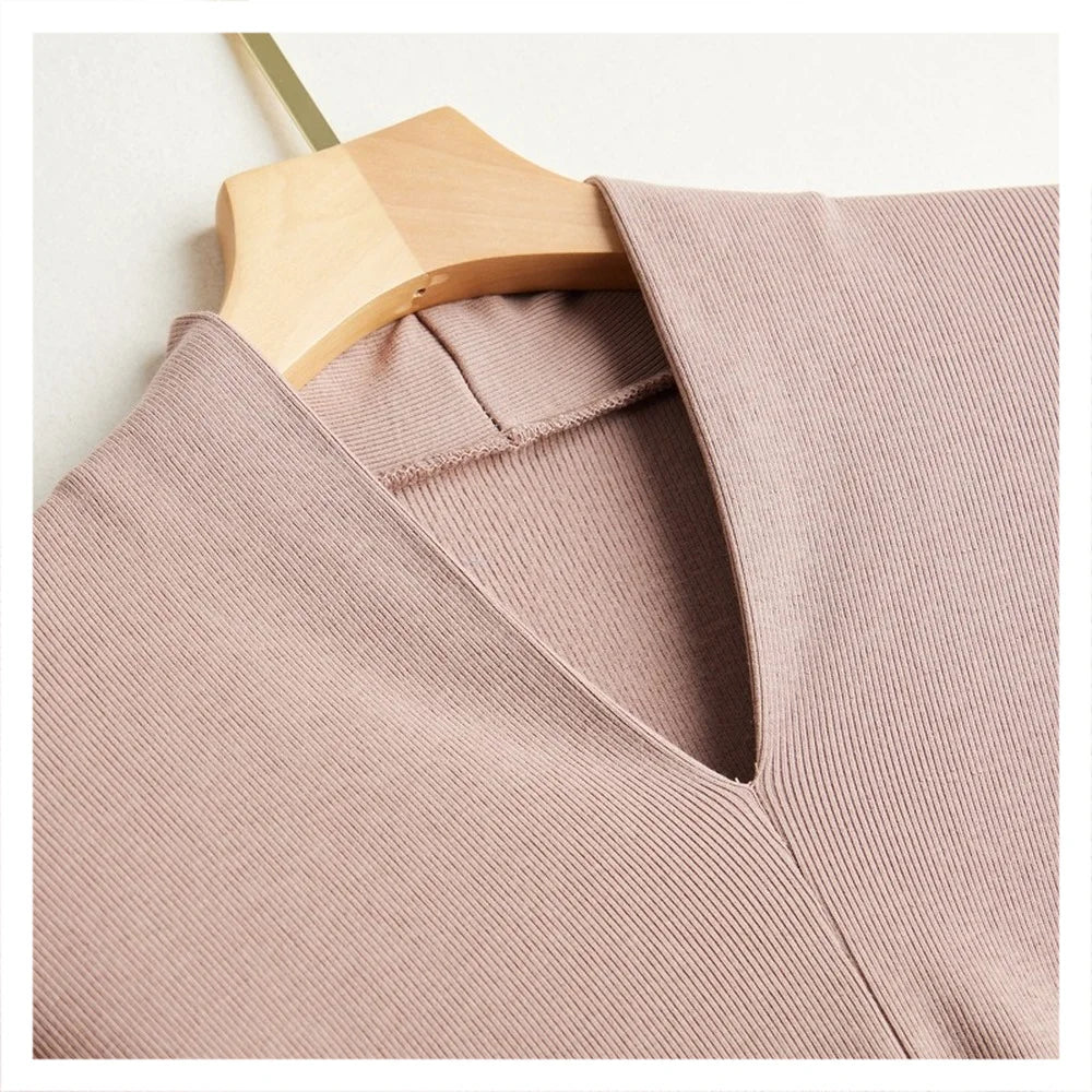 Silk Long Sleeve T-Shirt Elastic Slim Fit V-neck Pullover Thread Solid Color Mulberry Silk Brushed Women's Bottoming Shirt