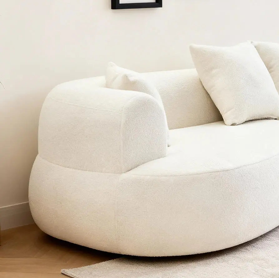 Modern White Sherpa Fabric Curved Sofa Set Convertible Adjustable Semi-Circular Boucle Bed Home Furniture for Hotel Apartment