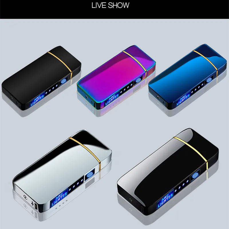 Windproof Electric Metal Lighter Double Arc Plasma Rechargeable USB Lighter Touch Induction Smoking Lighter Men's Gadgets
