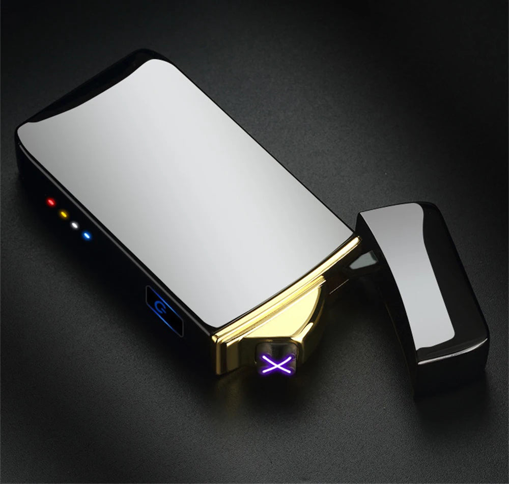 Windproof Electric Metal Lighter Double Arc Plasma Rechargeable USB Lighter Touch Induction Smoking Lighter Men's Gadgets