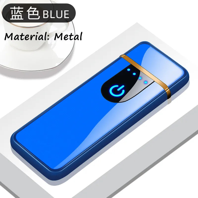 Windproof Electric Metal Lighter Double Arc Plasma Rechargeable USB Lighter Touch Induction Smoking Lighter Men's Gadgets