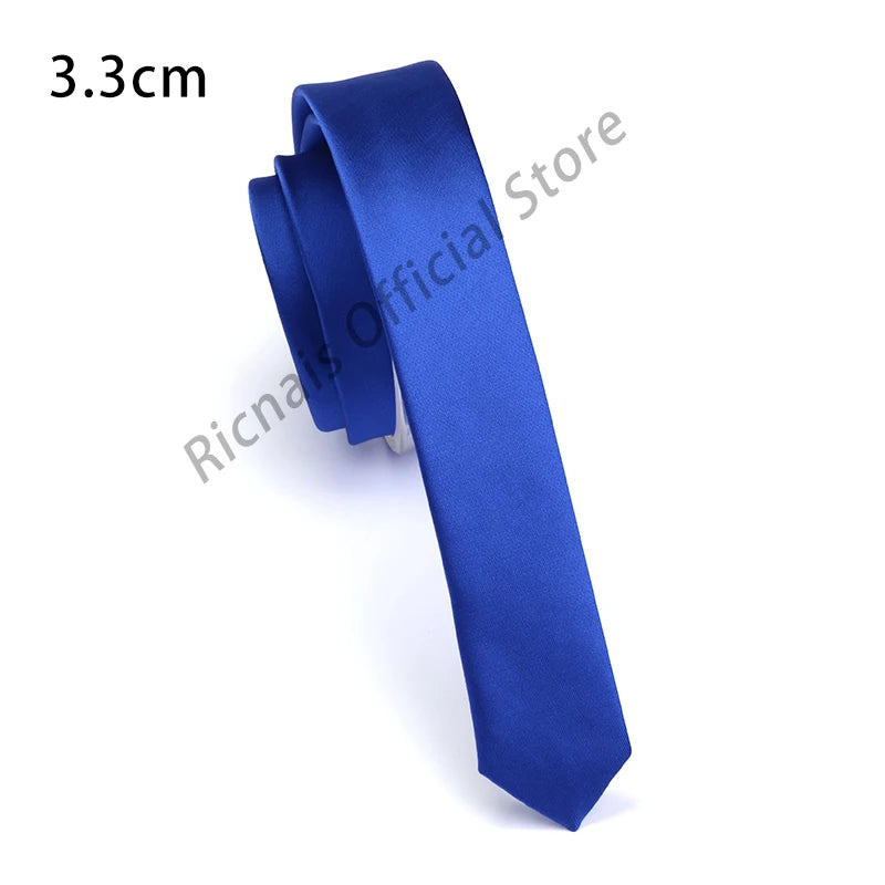 Ricnais Fashion 3.3cm Slim Silk Tie Red Green Solid Skinny Necktie For Men Party Wedding Casual Neck Ties Accessories Gifts