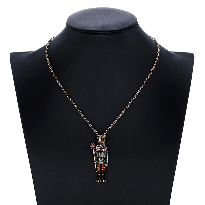 Harong Nutcracker Ballet Necklace Classic Cute Inlay Zircon Pendant Necklace for Women Girl Jewelry Gifts