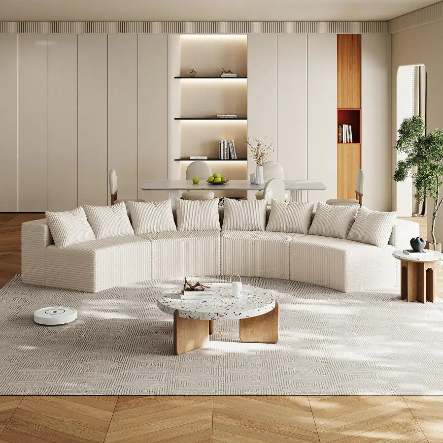 Modern Corduroy Curved Sectional Sofa Set with 8 Pillows Modular Semi-Circular Compression Sofa for Apartment & Hotel Bedroom