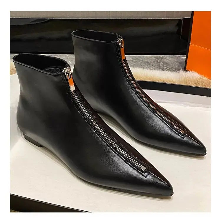 2026 New Flats Sexy  Women Pointed Toe Ankle Boots British Woman Footwear Female Shoes Wedge Boots New Zipper Design Short Boots
