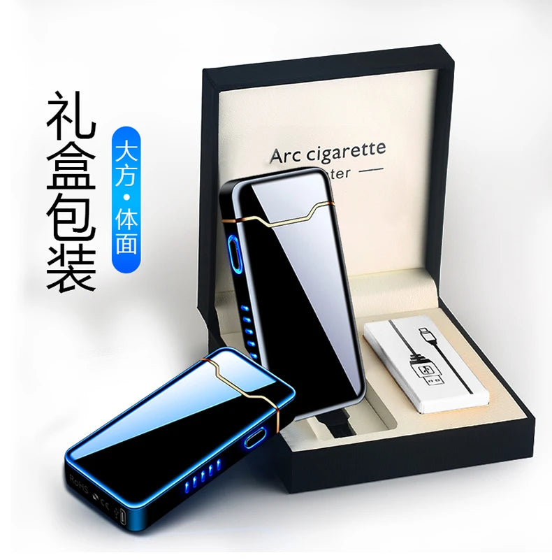 New Ignition Arc USB Electric Lighter Metal Rechargeable Cigar Lighter Battery Display Big Flame Lighter Gift