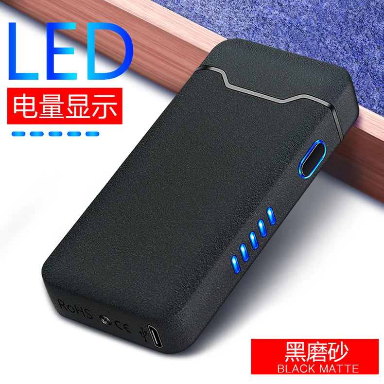 New Ignition Arc USB Electric Lighter Metal Rechargeable Cigar Lighter Battery Display Big Flame Lighter Gift