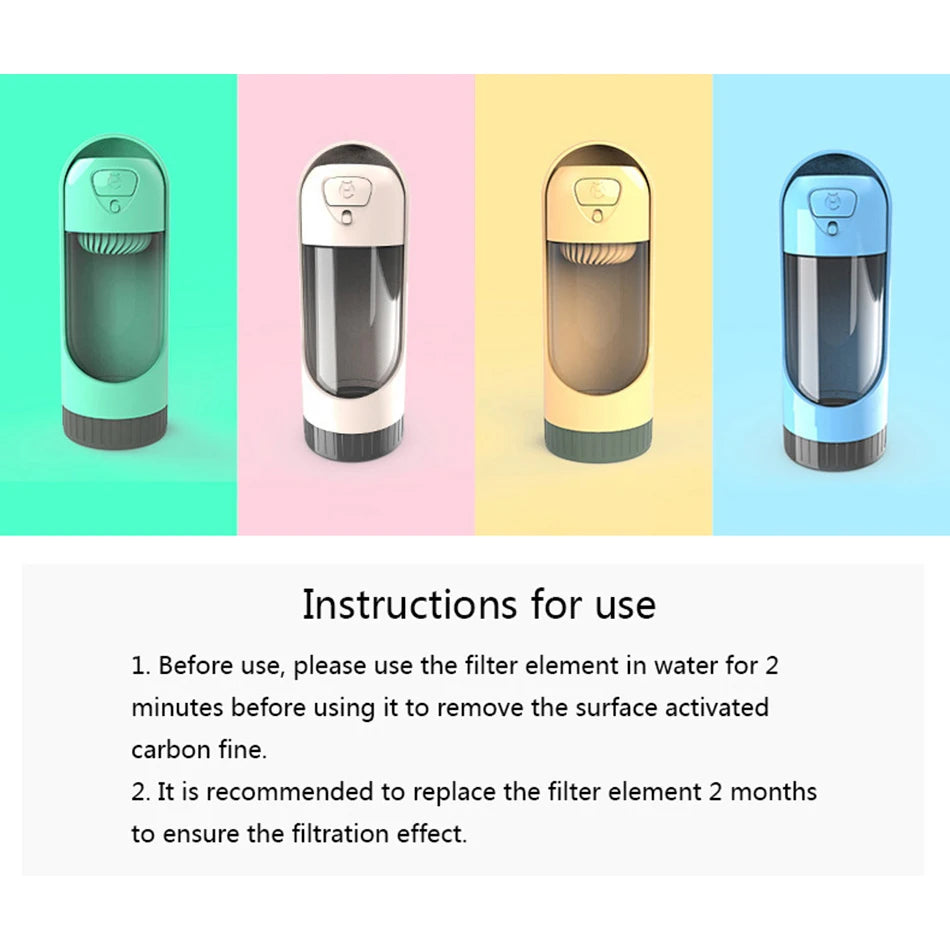 Portable Pet Dog Water Bottle With Filter Drinking Bowls For Dogs Cats Feeding Water Dispenser Pet Activated Carbon Filter Bowl