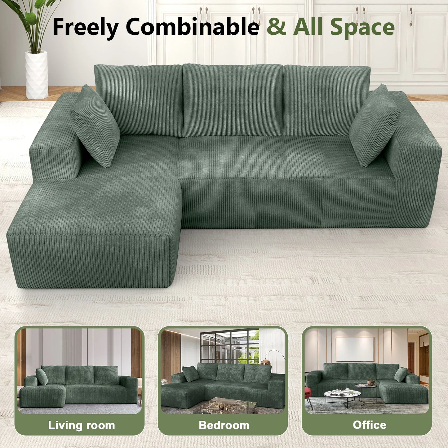 Free Fast USA Shipping L Shape Modular Sofa Set Plush Velvet Memory Foam Sectional in Stock