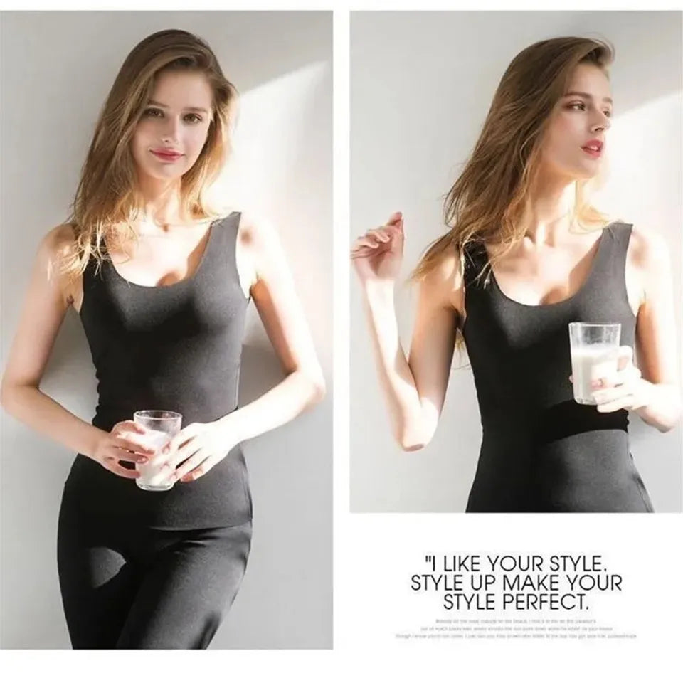 Thermal Shirt Women Sleeveless Elastic Velvet Vest Women Thermal Top V Neckline Warm Underwear Women Soft thermo shirt women