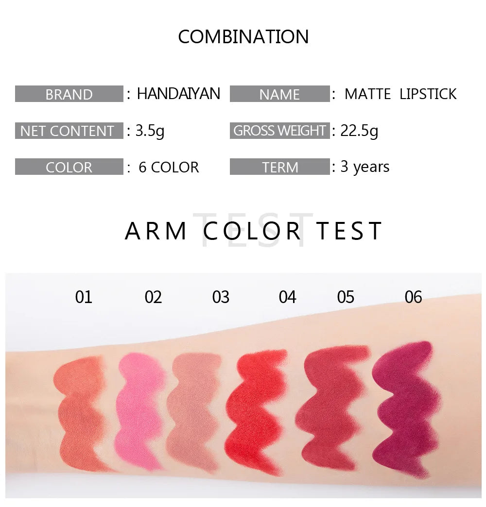 6 Colors Nude Matte Lipstick Waterproof Long Lasting Lip Stick Rose Red Pink Velvet Nonstick cup Lipsticks Makeup Cosmetics
