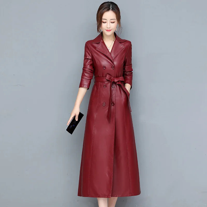 M-7XL New Women Sheepskin Coat Spring Autumn 2025 Fashion Double Breasted Long Jacket Sheep Leather Overcoat Suede Outerwear
