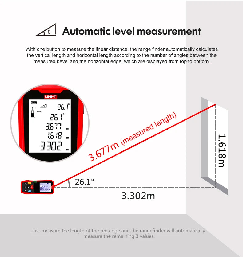 UNI-T Handheld Laser Rangefinder Distance Meter 40M 60M 80M 100M Medidor Laser Tape Build Measure Device Electronic Ruler