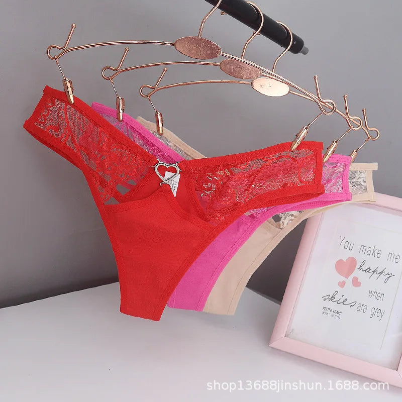 Women's Sexy lingerie Thongs G-string Underwear Panties Briefs Ladies T-back luxury peach heart thong pure cotton lace