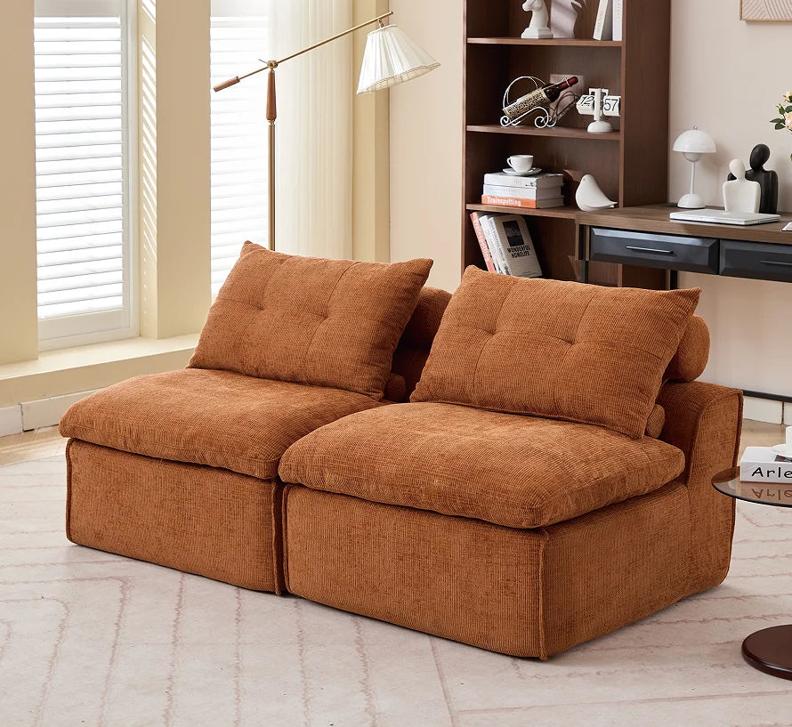 Modular Convertible Sofa Set No Armrests DIY Adjustable Soft Chenille Fabric Modern Design Apartment-Friendly Neck Pillow-Back