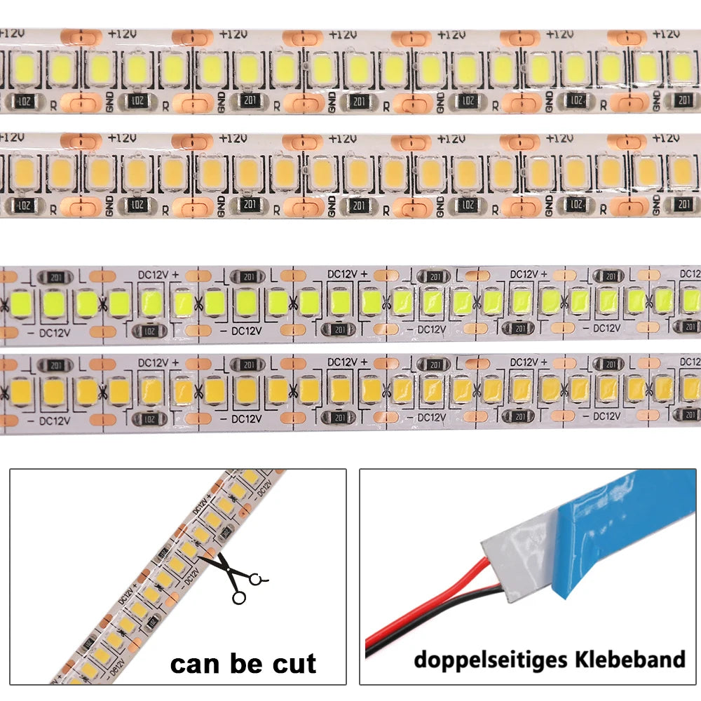 5M 10M LED Light Strips 12V 24V SMD 2835 120 240LEDs/m Home Lamp Strip Flexible LED Ribbon Tape Soft Lamp Bar 3000K 4000K 6000K