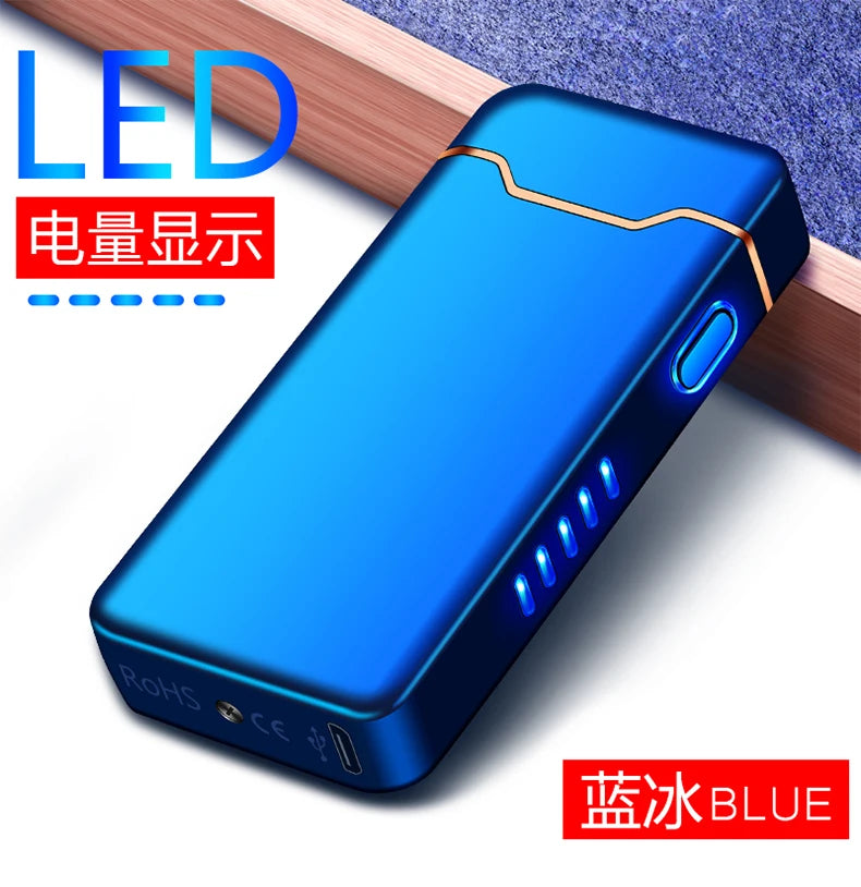 New Ignition Arc USB Electric Lighter Metal Rechargeable Cigar Lighter Battery Display Big Flame Lighter Gift