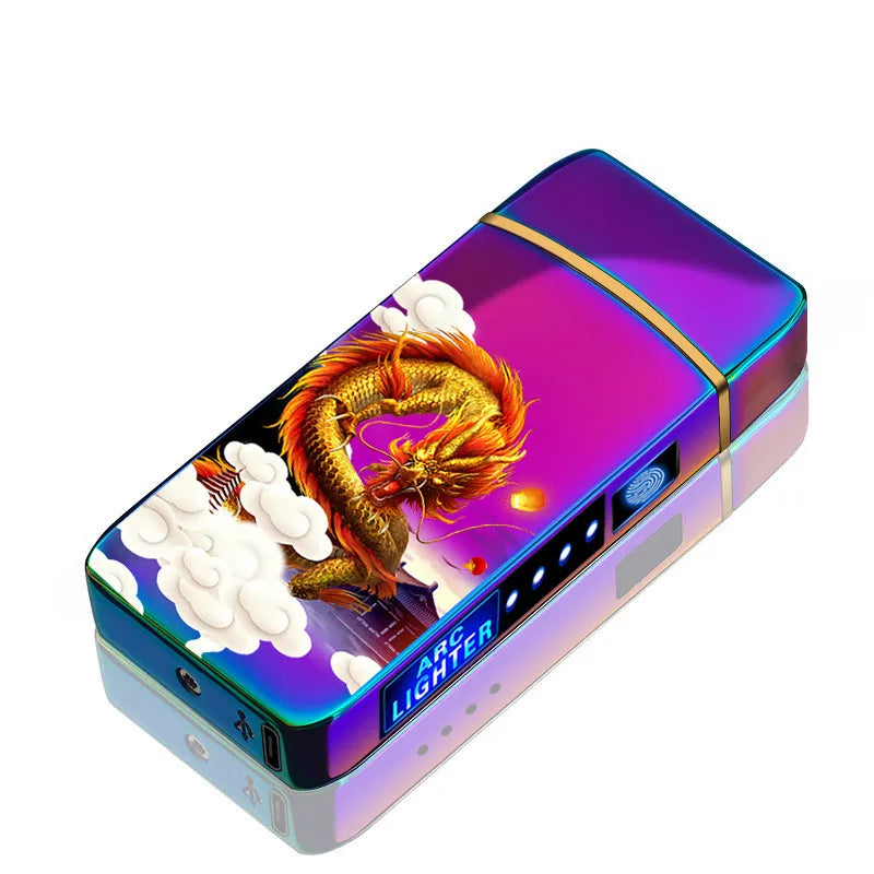 Windproof Electric Metal Lighter Double Arc Plasma Rechargeable USB Lighter Touch Induction Smoking Lighter Men's Gadgets