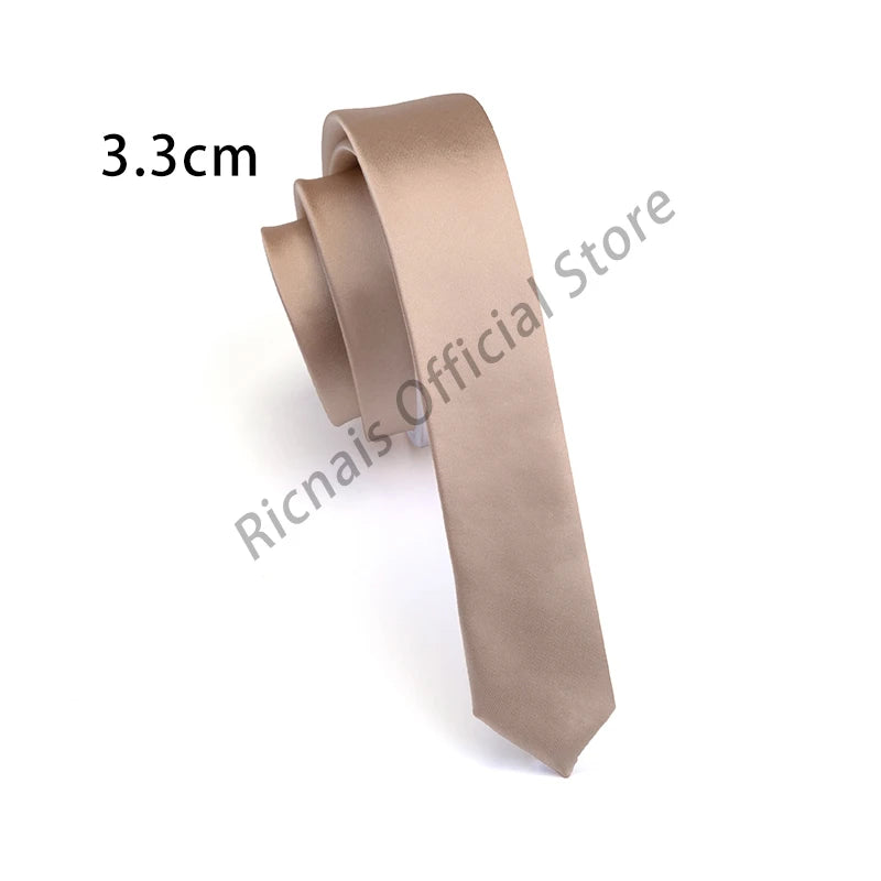 Ricnais Fashion 3.3cm Slim Silk Tie Red Green Solid Skinny Necktie For Men Party Wedding Casual Neck Ties Accessories Gifts