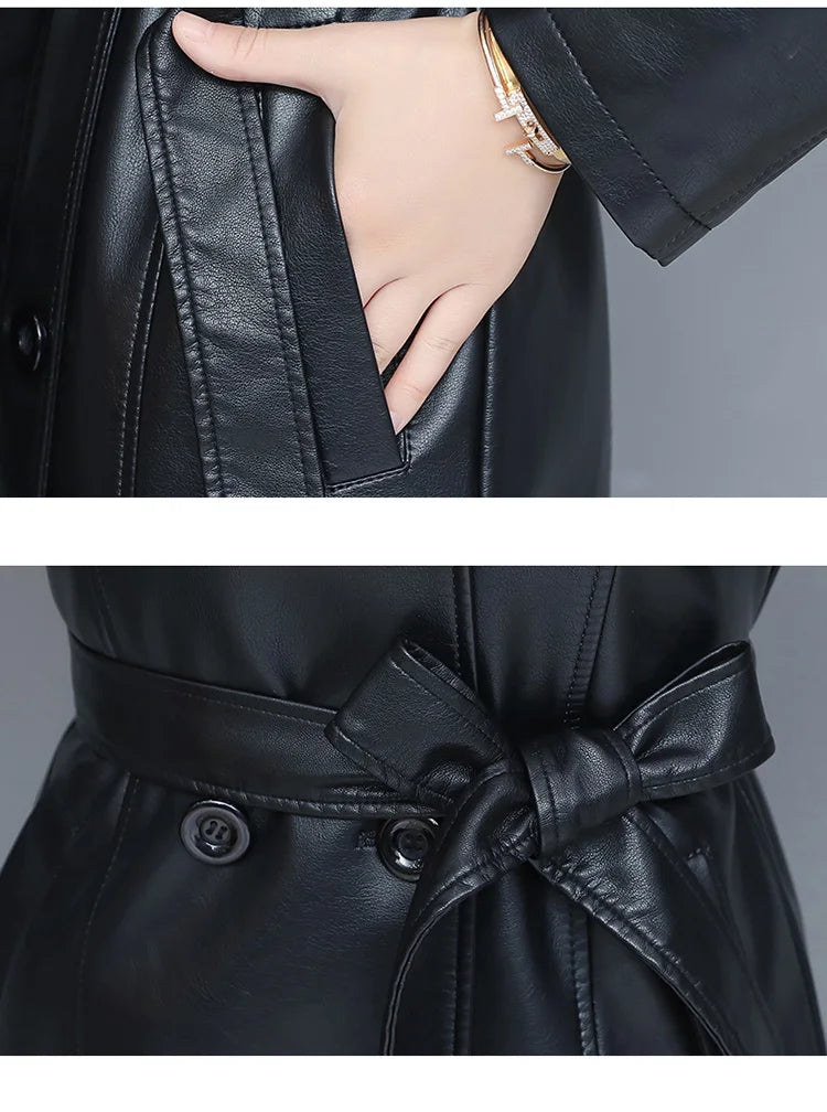 M-7XL New Women Sheepskin Coat Spring Autumn 2025 Fashion Double Breasted Long Jacket Sheep Leather Overcoat Suede Outerwear