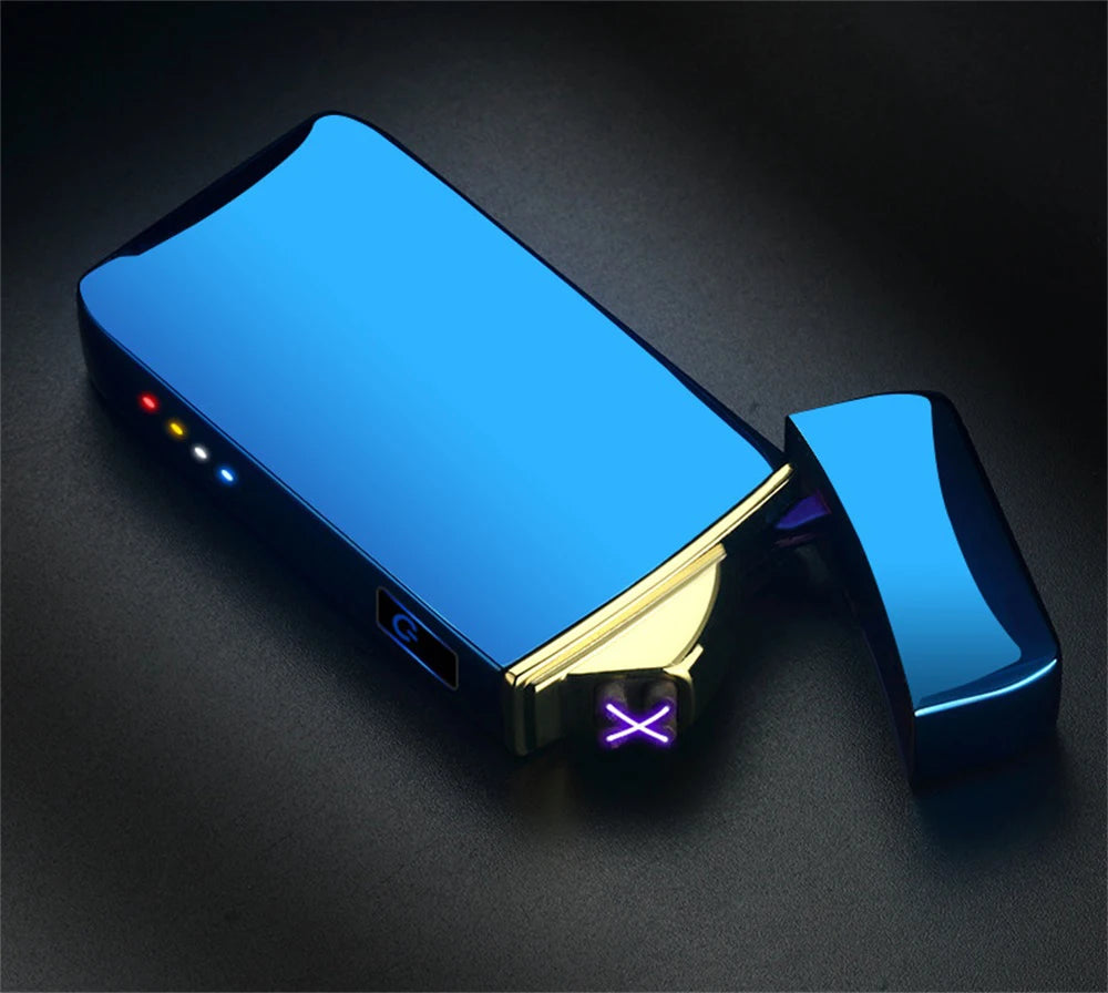 Windproof Electric Metal Lighter Double Arc Plasma Rechargeable USB Lighter Touch Induction Smoking Lighter Men's Gadgets