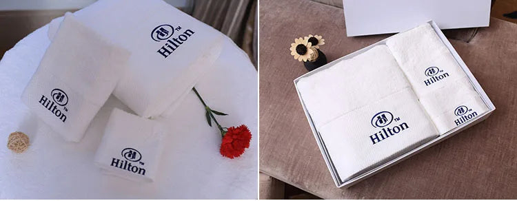 Black & White Cotton Bath & Hand Towels Custom Embroidery Logo Free Design Personalized for Hotels Resorts B&Bs Salons Spas Mass