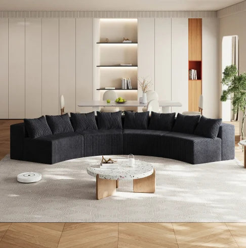 Modern Corduroy Curved Sectional Sofa Set with 8 Pillows Modular Semi-Circular Compression Sofa for Apartment & Hotel Bedroom