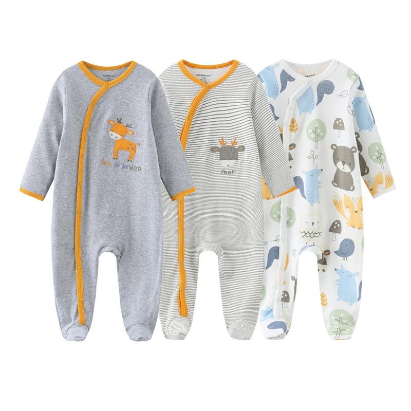 Cotton Baby Girl Clothes 3Pieces Cartoon New Born Baby Boy Clothes Sets Long Sleeve Autumn Footie Jumpsuits Zipper Spring Bebes