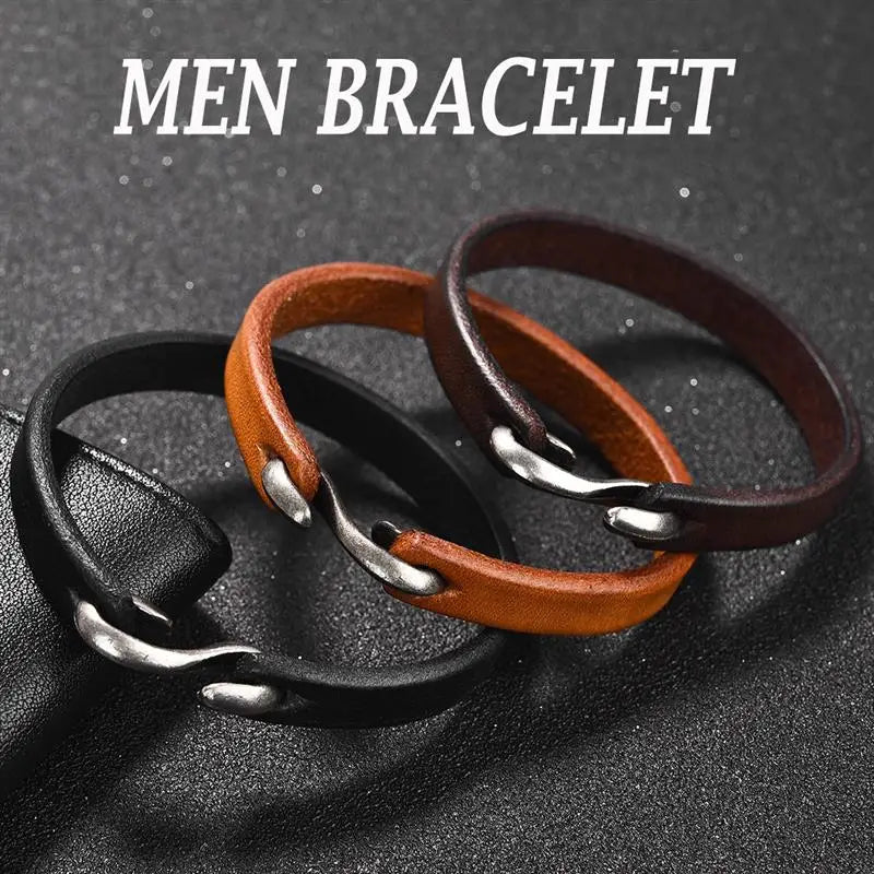 Jiayiqi Men Bracelet Genuine Leather Bangle Retro Cuff Bracelet Classic Hooks Wristband Men Women Jewelry Gifts