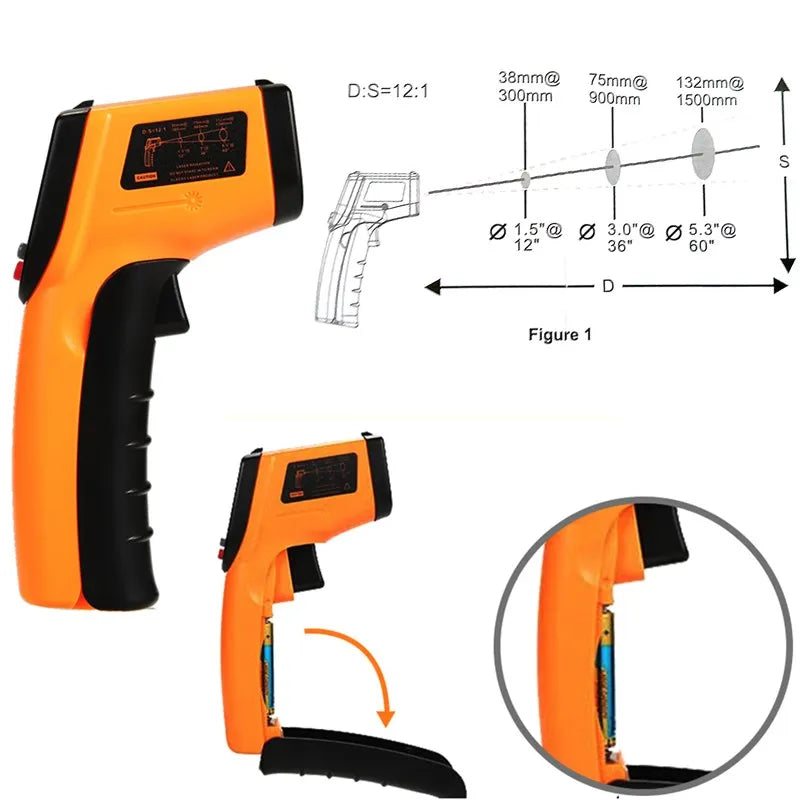 Digital Infrared Temperature Meter Handheld Non-Contact Temperature Detection Pyrometer Laser Thermometer Tester for Industry
