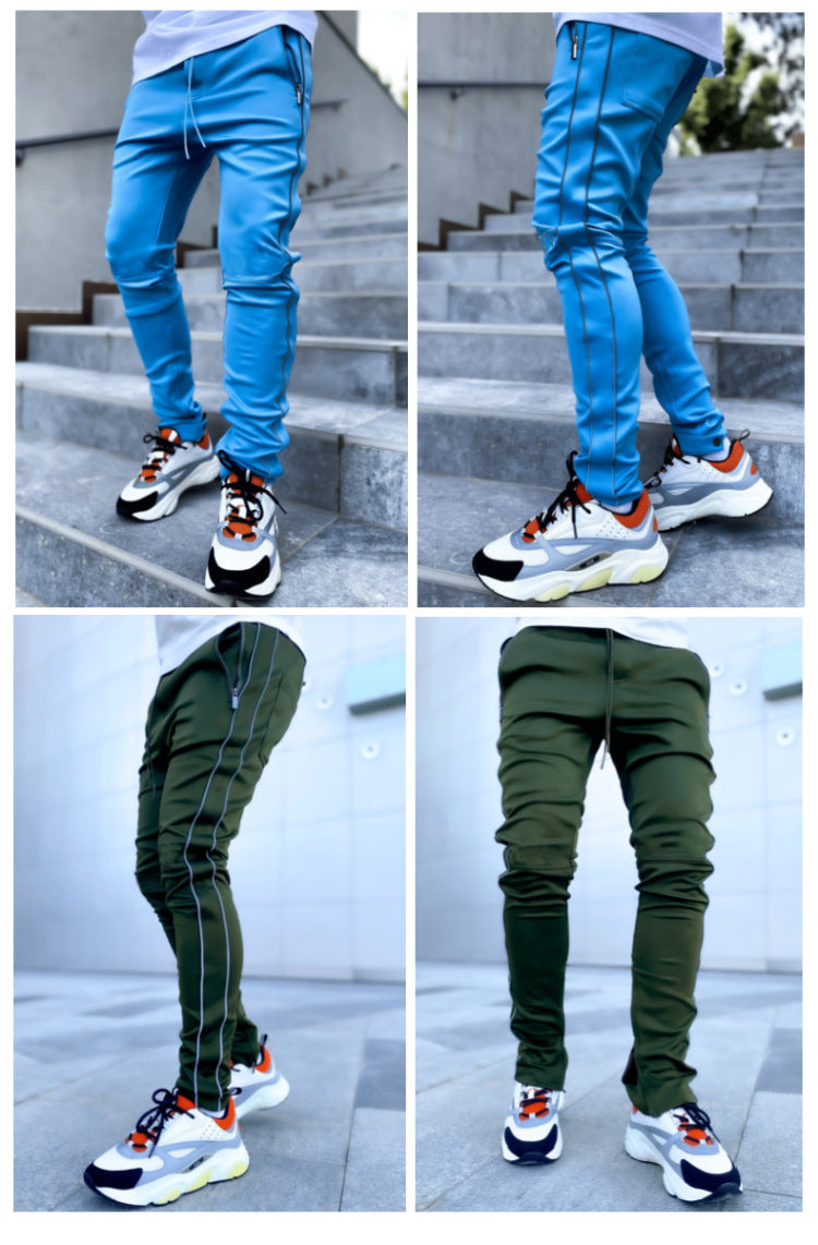 Spring and Autumn Workwear Pants Men's Fashion Brand Elastic Multi-Bag Reflective Straight Sports Fitness Casual Trousers