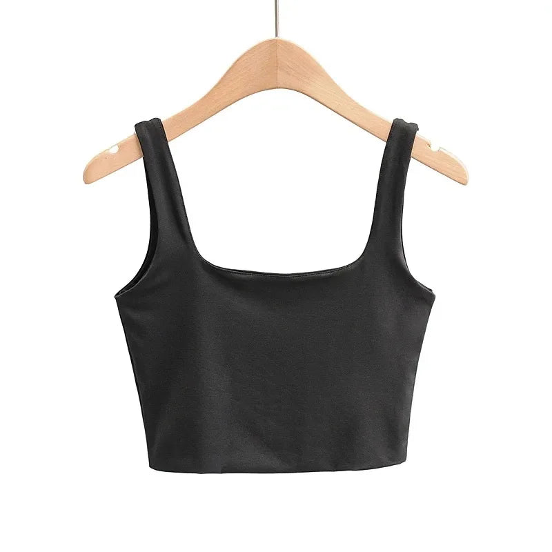 2024 Summer Women Sexy Sleeveless Tops Fashion Short Square Collar Tank Tops 6 Colors