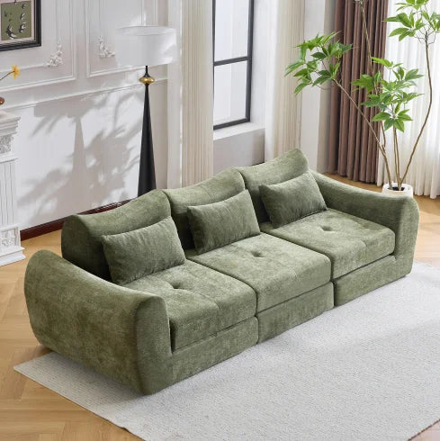 Modular Chenille Square Sofa Set Convertible Folding Sofa Bed Sectional Cushioned Sofa for Apartment & Hotel Living Rooms