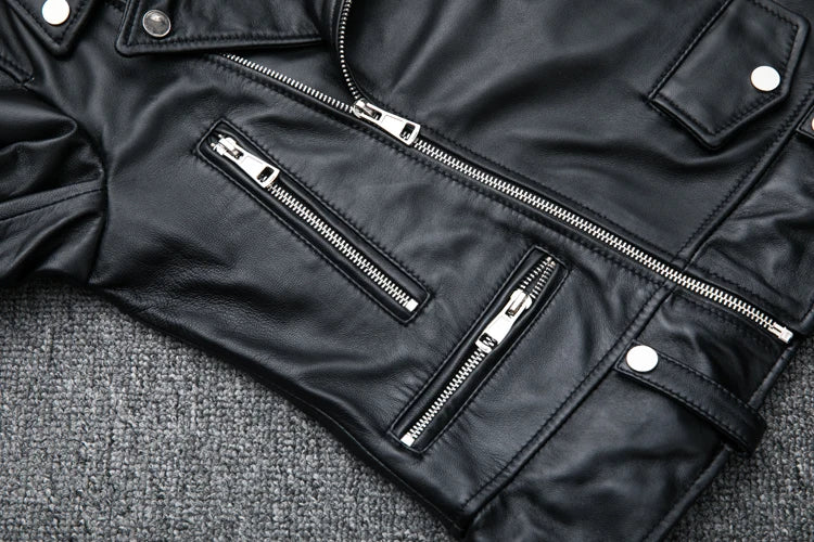 CC Shop Best,Sales.Popular woman slim fit genuine leather jacket.fashion motor rider sheepskin coat.soft leather cloth.패션