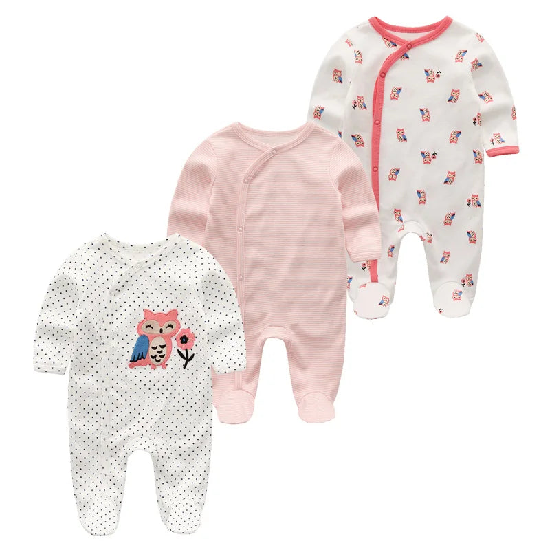 Cotton Baby Girl Clothes 3Pieces Cartoon New Born Baby Boy Clothes Sets Long Sleeve Autumn Footie Jumpsuits Zipper Spring Bebes