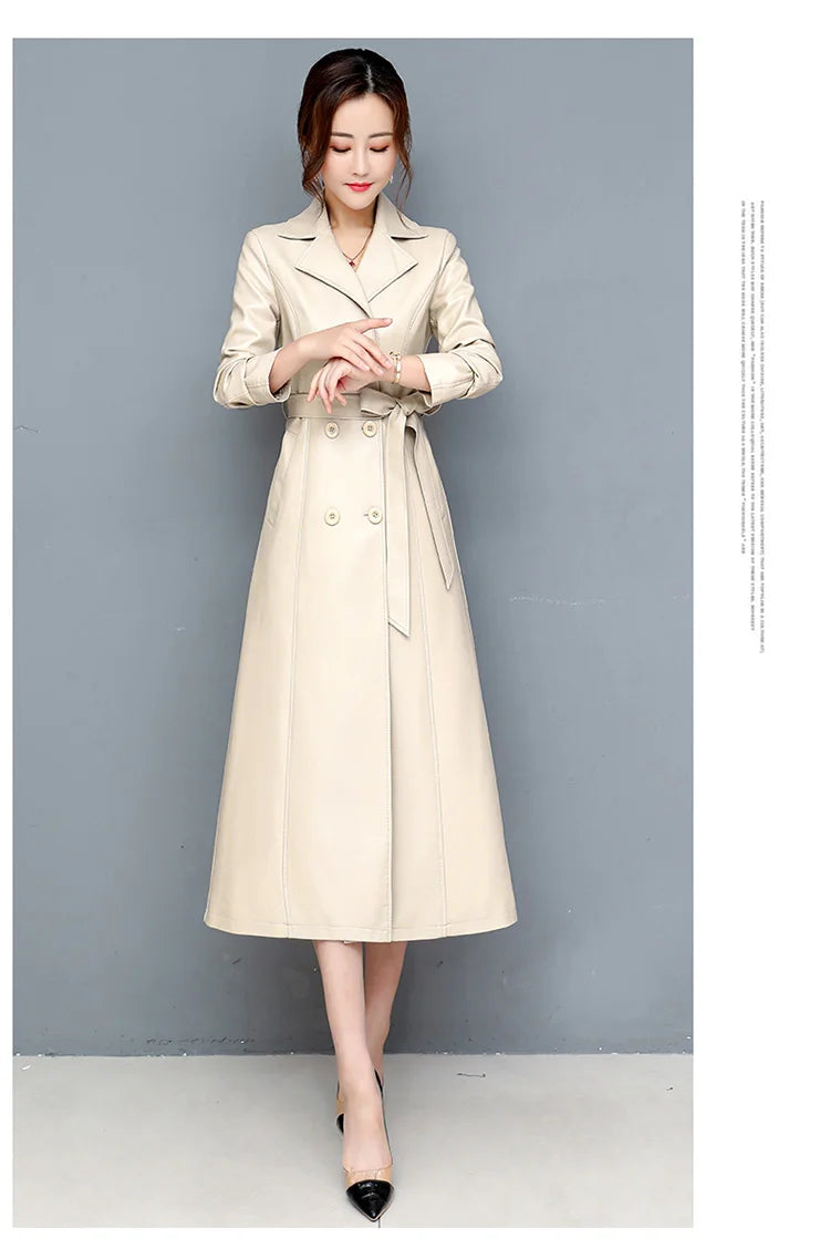 M-7XL New Women Sheepskin Coat Spring Autumn 2025 Fashion Double Breasted Long Jacket Sheep Leather Overcoat Suede Outerwear