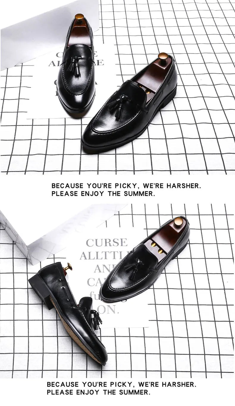 New Men Tassel Loafers Leather Formal Shoes Elegant Dress Shoe Simple Slip On Man Casual Footwear Zapato Hombre