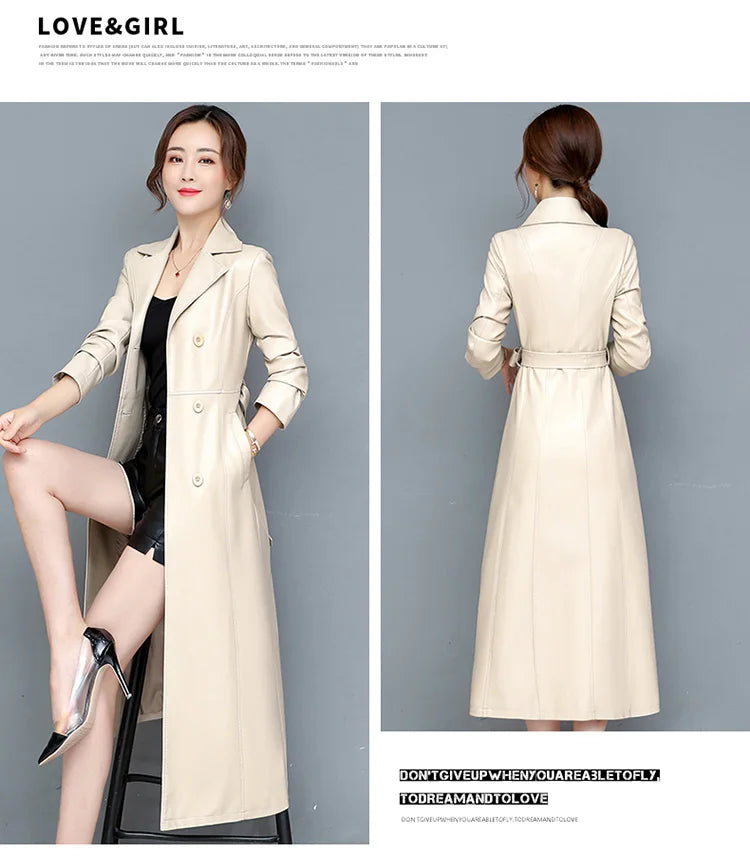 M-7XL New Women Sheepskin Coat Spring Autumn 2025 Fashion Double Breasted Long Jacket Sheep Leather Overcoat Suede Outerwear