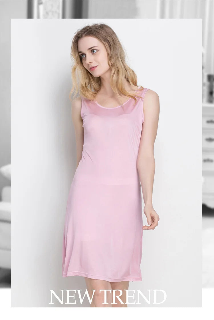 Knitted Natural Silk women sleep dress, Solid Basic slip dress, Anti emptied FULL slips, sleeveless new underwear