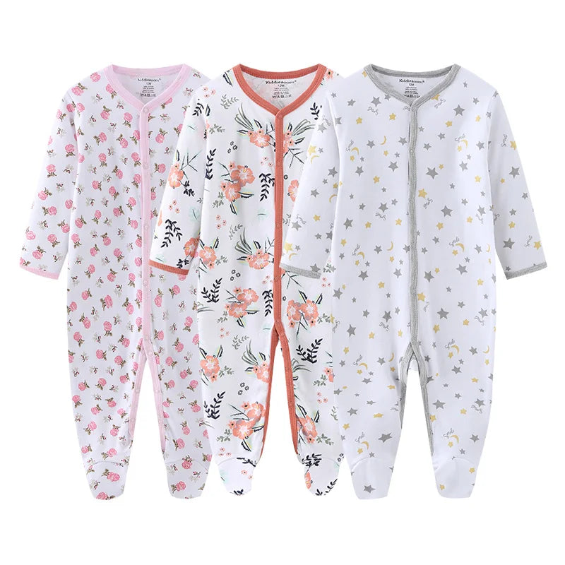 Cotton Baby Girl Clothes 3Pieces Cartoon New Born Baby Boy Clothes Sets Long Sleeve Autumn Footie Jumpsuits Zipper Spring Bebes