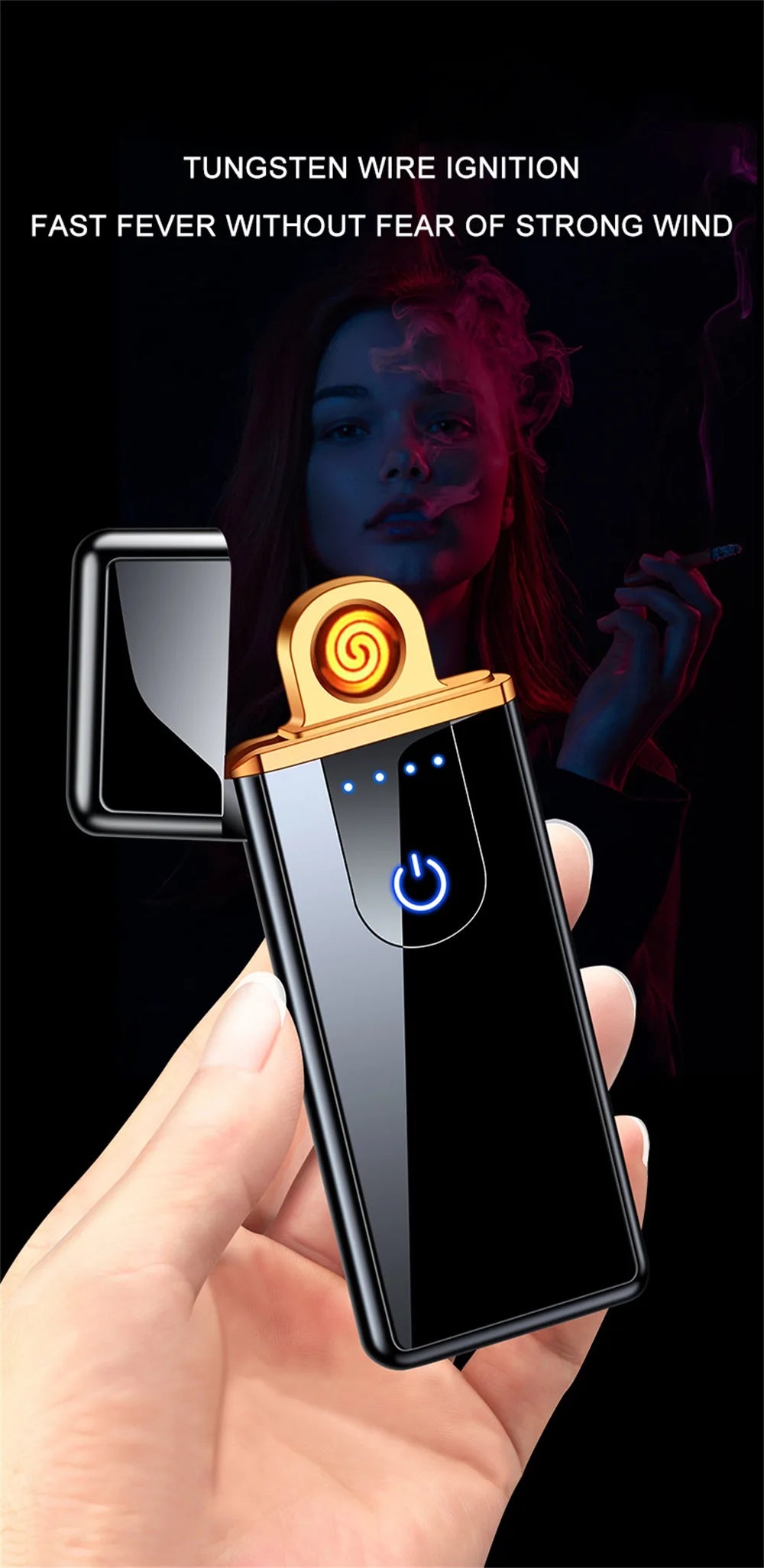 Windproof Electric Metal Lighter Double Arc Plasma Rechargeable USB Lighter Touch Induction Smoking Lighter Men's Gadgets