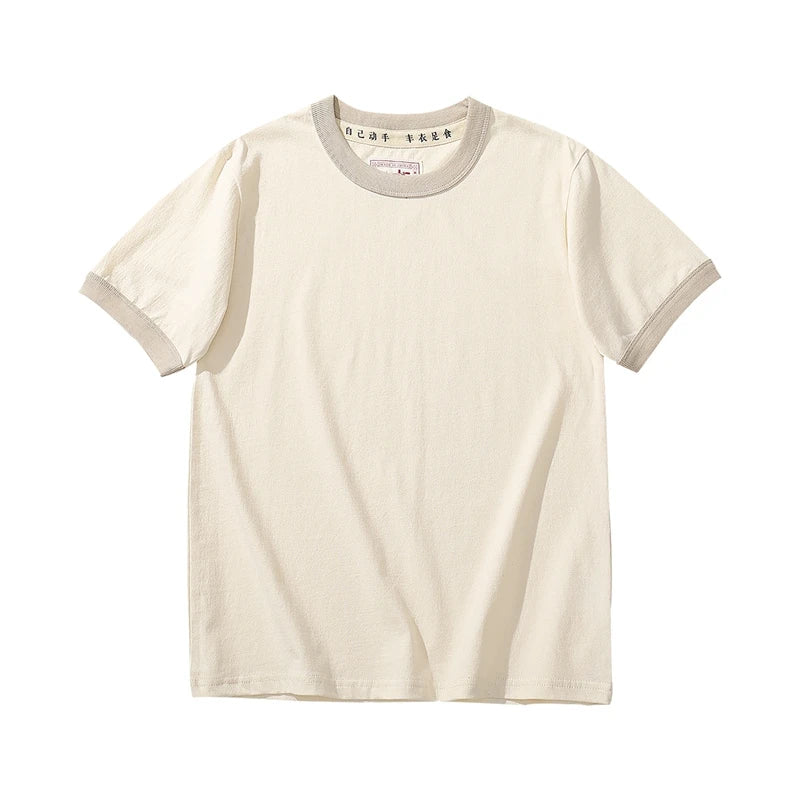 Summer New Couple Beach Tops  Fashion Casual Stitching Color Collar Tee Short Sleeve of Unisex Cotton Comfortable O-Neck T-shirt