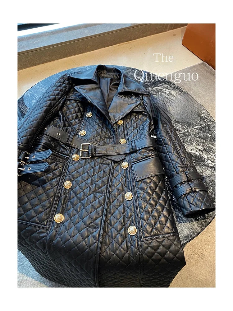 Tajiyane Women's Trench Coats Autumn Spring 100% Genuine Leather Jackets Fashion Sheepskin Coat with Belt Casaco Feminino Gmm830