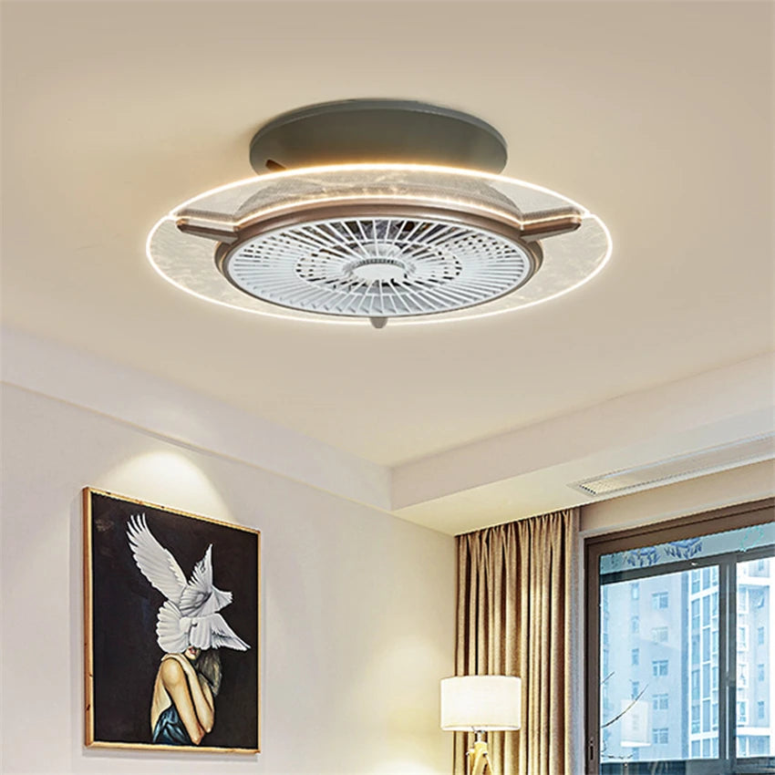 Nordic Invisible Electric Fan Ceiling Lights Bedroom Round Fan Ceiling Lamps Restaurant Dining Room LED Ceiling Fan Lighting